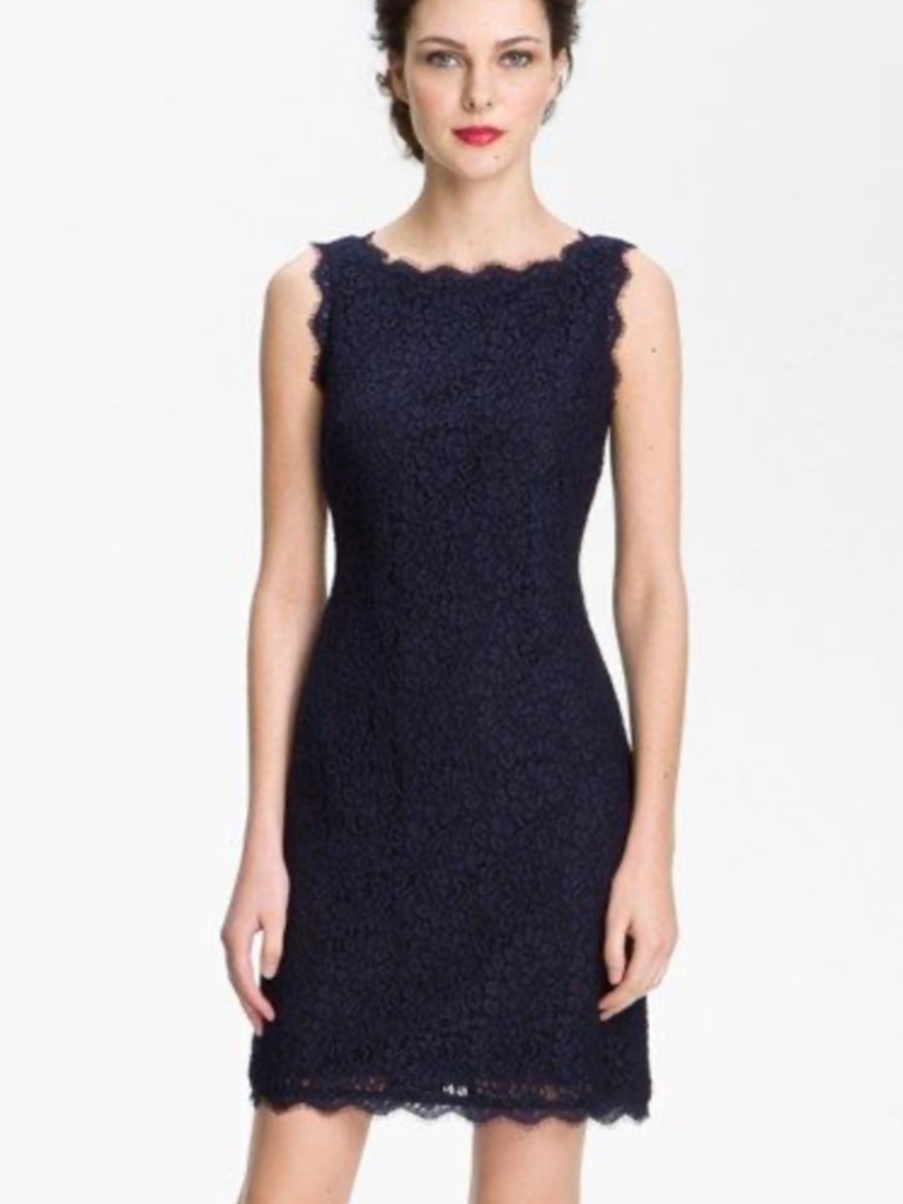 Adrianna Papell Navy Lace Sheath Dress - Size 12P